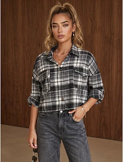Dámská flanelová košile s kostkovaným vzorem, šedá, FashionStreet DY0497