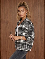 Dámská flanelová košile s kostkovaným vzorem, šedá, FashionStreet DY0497 Dámská flanelová košile s kostkovaným vzorem, šedá, FashionStreet DY0497