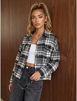 Dámská flanelová košile s kostkovaným vzorem, šedá, FashionStreet DY0497 Dámská flanelová košile s kostkovaným vzorem, šedá, FashionStreet DY0497