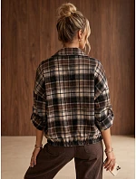 Dámská flanelová košile s kostkovaným vzorem, černá, FashionStreet DY0498
