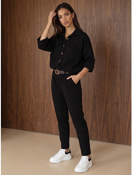 Dámská souprava s blůzou a kalhotami, černá, FashionStreet AY1239