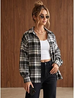 Dámská oversize flanelová košile s kostkovaným vzorem, černá, FashionStreet DY0500 Dámská oversize flanelová košile s kostkovaným vzorem, černá, FashionStreet DY0500
