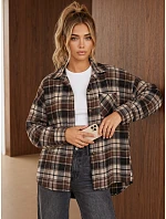 Dámská flanelová košile oversize s kostkovaným vzorem, hnědá, FashionStreet DY0501 Dámská flanelová košile oversize s kostkovaným vzorem, hnědá, FashionStreet DY0501
