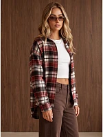 Dámská oversize flanelová košile s kostkovaným vzorem v bordó barvě FashionStreet DY0502