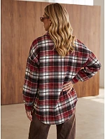 Dámská oversize flanelová košile s kostkovaným vzorem v bordó barvě FashionStreet DY0502