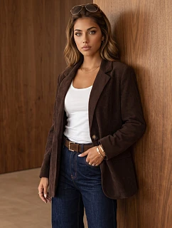 Dámská čokoládová kordová bunda FashionStreet PY0157