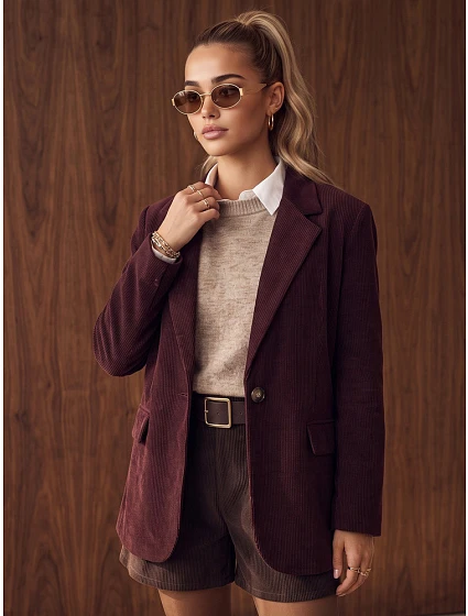Dámská cordurová bunda v barvě lilku FashionStreet PY0159 Dámská cordurová bunda v barvě lilku FashionStreet PY0159