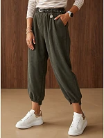 Dámské bavlněné manšestrové kalhoty s páskem, khaki, FashionStreet UY3172