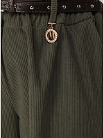 Dámské bavlněné manšestrové kalhoty s páskem, khaki, FashionStreet UY3172