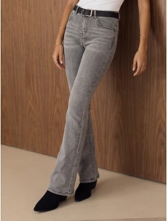 Dámské džíny s vysokým pasem a páskem, střih bootcut, šedé, FashionStreet UY3178