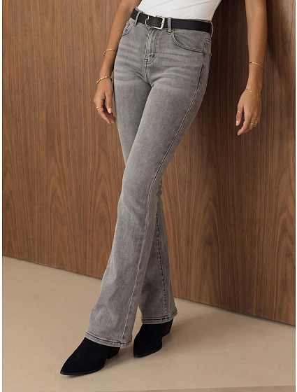 Dámské džíny s vysokým pasem a páskem, střih bootcut, šedé, FashionStreet UY3178