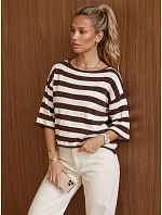 Dámský oversize svetr s hnědo-bílými pruhy FashionStreet MY2607 Dámský oversize svetr s hnědo-bílými pruhy FashionStreet MY2607