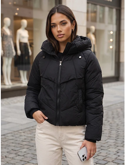 Dámská zimní prošívaná bunda s kapucí, černá, FashionStreet TY6082