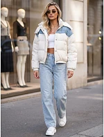 Dámská prošívaná péřová bunda s kapucí v barvě ecru FashionStreet TY6086