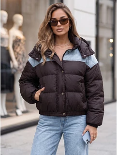 Dámská prošívaná péřová bunda s kapucí, hnědá, FashionStreet TY6087