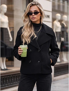 Dámský krátký černý dvouřadý kabát FashionStreet NY0812