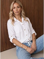 Koszula damska z regulowanym dołem biała FashionStreet DY0505 Koszula damska z regulowanym dołem biała FashionStreet DY0505