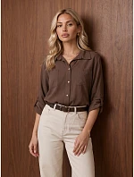 Koszula damska z regulowanym dołem czekoladowa FashionStreet DY0506 Koszula damska z regulowanym dołem czekoladowa FashionStreet DY0506