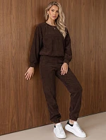 Dámská souprava z kordového úpletu – mikina a kalhoty, hnědá, FashionStreet AY1252