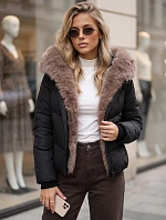 Kurtka damska zimowa pikowana z futerkiem czarna FashionStreet TY6103