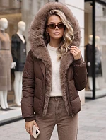 Kurtka damska zimowa pikowana z futerkiem brązowa FashionStreet TY6104