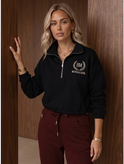 Bluza damska ocieplana ze stójką i czarna model 22554597 - FashionStreet Bluza damska ocieplana ze stójką i czarna model 22554597 - FashionStreet