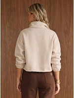 Bluza damska ocieplana ze stójką i haftem beżowa FashionStreet BY1574 Bluza damska ocieplana ze stójką i haftem beżowa FashionStreet BY1574