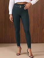 Dopasowane legginsy damskie prążkowane morskie FashionStreet UY3257