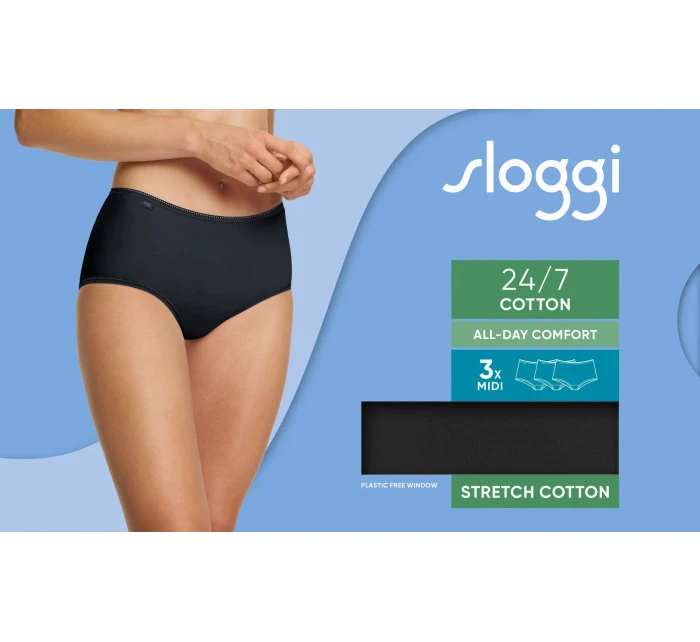 sloggi 24/7 Cotton Midi C3P - BLACK - SLOGGI BLACK - SLOGGI sloggi 24/7 Cotton Midi C3P - BLACK - SLOGGI BLACK - SLOGGI