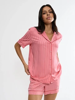 Dámská noční košile Amourette Jacquard Boyfriend Shirt - RED - růžová 00BE - TRIUMPH