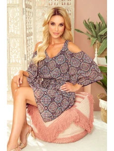 MARINA - Vzdušné dámské šaty s výstřihem a marockým vzorem 292-3