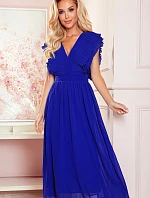 YANA - Dámské midi šaty v chrpové barvě s plisovanými volánky a výstřihem 367-2