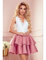 Tmavě růžové dámské šaty s krajkovým výstřihem a model 21819777 - numoco Tmavě růžové dámské šaty s krajkovým výstřihem a model 21819777 - numoco
