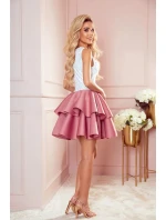 Tmavě růžové dámské šaty s krajkovým výstřihem a model 21819777 - numoco Tmavě růžové dámské šaty s krajkovým výstřihem a model 21819777 - numoco