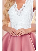 Tmavě růžové dámské šaty s krajkovým výstřihem a model 21819777 - numoco Tmavě růžové dámské šaty s krajkovým výstřihem a model 21819777 - numoco