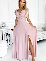 411-6 CRYSTAL třpytivé dlouhé šaty s výstřihem - BRUCE PINK