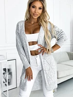 486-1 Cardigan - svetr s prodlouženým zadním dílem s prolamovanými diamanty - GREY