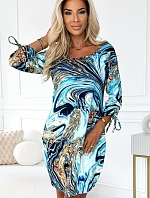281-7 SOPHIE Pohodlné šaty s kapsami Oversize - BLUE-GOLD WAVES