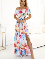 194-5 Dlouhé letní šaty s páskem s květinovým vzorem ?