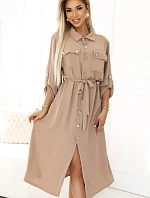 531-3 Midi sukně se zlatými knoflíky a vázáním - MOCHA MOUSSE