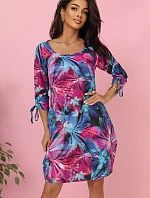 323-2 Pohodlné oversize šaty s vázáním na rukávech - barevné květy