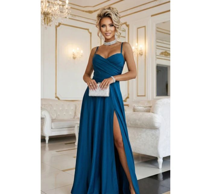 model 21848973 Dlouhé večerní šaty bez ramínek s rozparkem na nohou námořnické barvy - numoco basic model 21848973 Dlouhé večerní šaty bez ramínek s rozparkem na nohou námořnické barvy - numoco basic