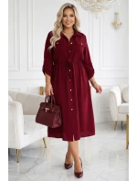 651-2 Emery - kostkované midi šaty s knoflíky a páskem - vínové 651-2 Emery - kostkované midi šaty s knoflíky a páskem - vínové