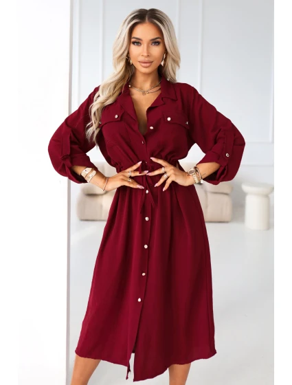 651-2 Emery - kostkované midi šaty s knoflíky a páskem - vínové 651-2 Emery - kostkované midi šaty s knoflíky a páskem - vínové