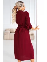 651-2 Emery - kostkované midi šaty s knoflíky a páskem - vínové 651-2 Emery - kostkované midi šaty s knoflíky a páskem - vínové