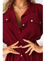 651-2 Emery - kostkované midi šaty s knoflíky a páskem - vínové 651-2 Emery - kostkované midi šaty s knoflíky a páskem - vínové