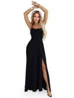 Maxi šaty bez ramínek s zavazováním na zádech a rozparkem černé model 21955148 - numoco Maxi šaty bez ramínek s zavazováním na zádech a rozparkem černé model 21955148 - numoco