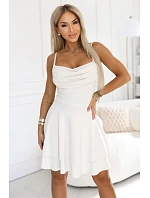 677-1 Letní šaty bez ramínek s vodním výstřihem a volánovou sukní - ecru barva 677-1 Letní šaty bez ramínek s vodním výstřihem a volánovou sukní - ecru barva