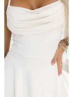 677-1 Letní šaty bez ramínek s vodním výstřihem a volánovou sukní - ecru barva 677-1 Letní šaty bez ramínek s vodním výstřihem a volánovou sukní - ecru barva