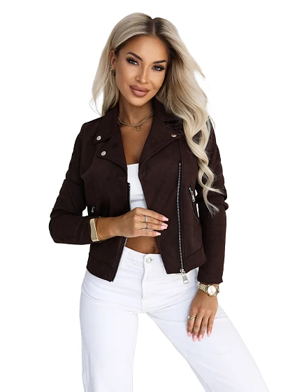Semišová bunda ve stylu s dlouhými rukávy a zipy – čokoládová model 22297220 - numoco basic